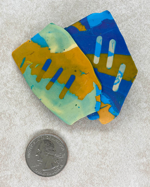 Double Layer Gesture Pin in Blues & Ochres
