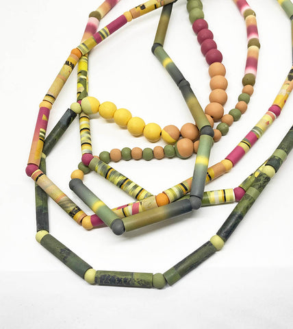 Green & Orange Blurred Beads Necklace