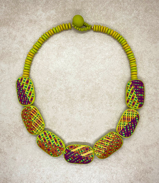 Green Patterned Statement Necklace