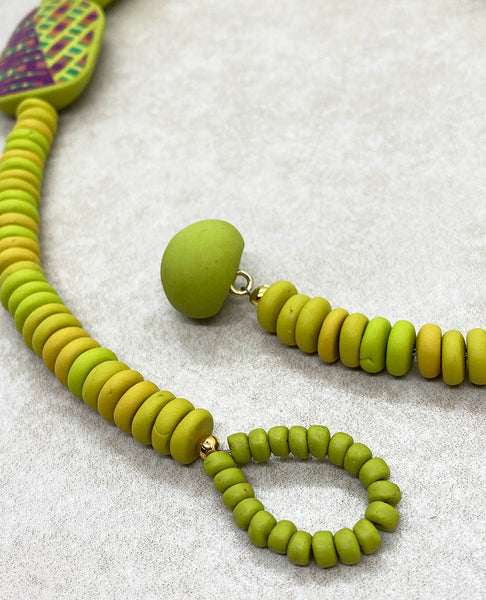 Green Patterned Statement Necklace