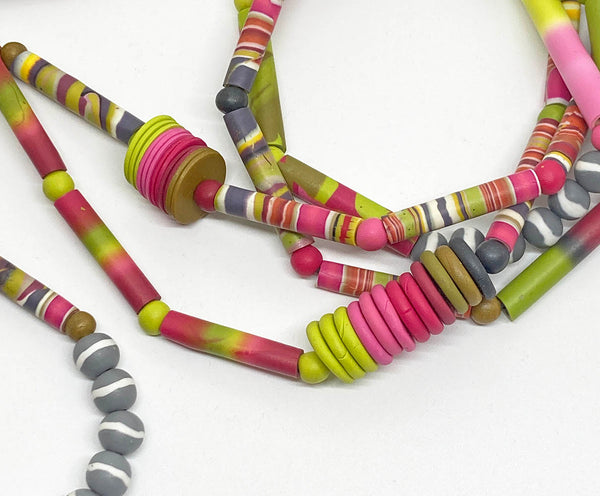 Magenta  & Chartreuse Blurred Beads Necklace