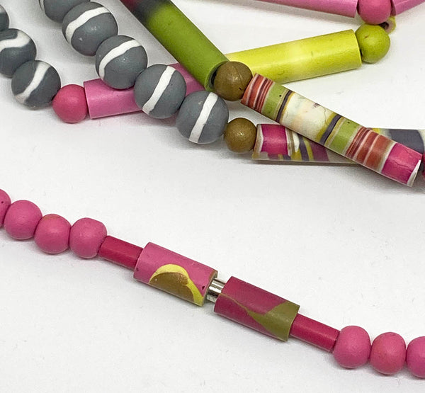 Magenta  & Chartreuse Blurred Beads Necklace