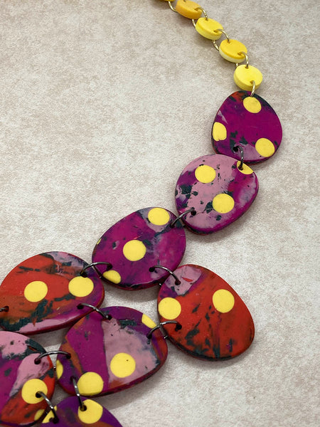 Asymmetrical Yellow-Dotted Statement Necklace